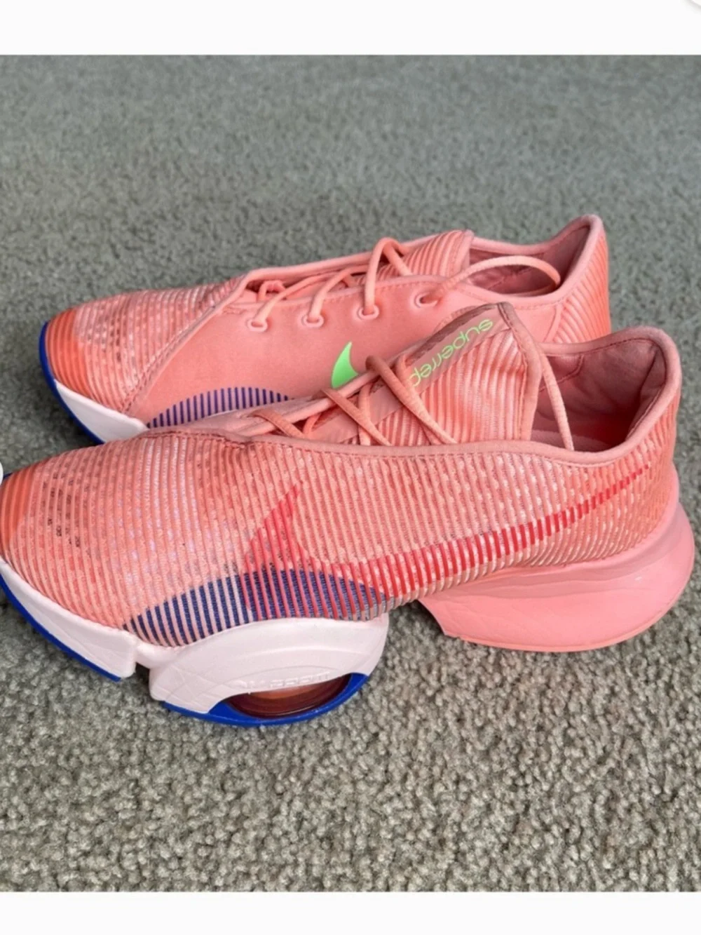Nike Coral/Peach Air Zoom SuperRep 2 with Lime Swoosh and Blue Accents - Picture 4 of 4